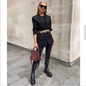 Zara Black Lug Sole Leather Chelsea Ankle Boots Booties